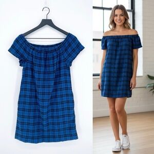 Madewell Off The Shoulder Plaid Dress Blue Black Size 0